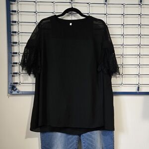 Worthington Elegant Black Blouse with Lace Sleeves